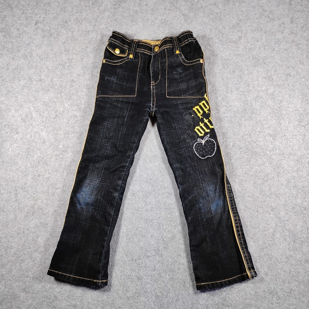 Apple Bottoms Bootcut Denim Jeans Girls 6 Dark Wash Gold Logo Embellished